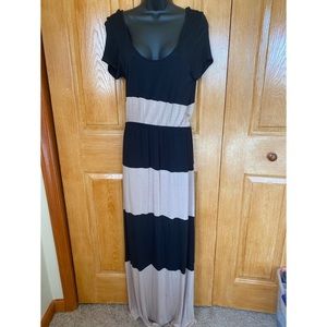 Black and brown floor length dress.